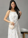 Women's White Printed Fit and Flare Dress-AE-15665-White