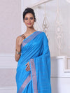 All Over Zari Weaving Sky Blue Cotton Saree With Zari Borders-MA64BCT401380025