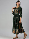 Women's Green Printed Straight Kurta-CR2229-Green