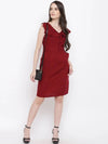 Front loop button pencil dress in Maroon