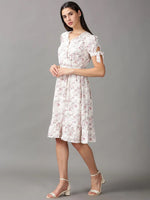 Women's CreamPink Floral Fit and Flare Dress-KG-4099-Creampink