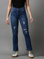 Women's Blue Solid Fit Denim Jeans-GZ-5305-3-Blue