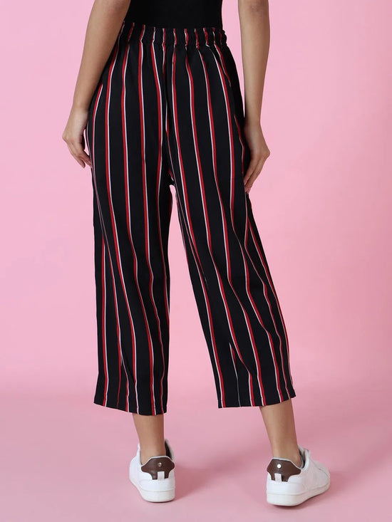 Women's Black Striped Trouser-AE-10464-Black