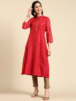 Women's Pink Printed A-Line Kurta-BC-202-Pink