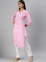 Women's Pink & White Striped Kurta Sets-JC26-Pink-White