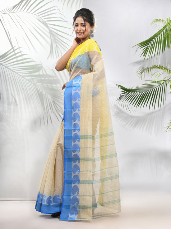 Cream Pure Cotton Tant Saree With Woven Designs-MA51TT43430129