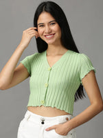 Women's Green Solid Fitted Crop Top-JD-11-Green