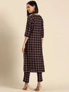 Kurta Pyajama with gota work in Brown Checks Print