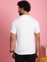 Venitian Men Printed Round Neck White Cotton Lycra T-Shirt