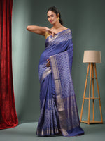 Blue Blended Silk Handwoven Saree With Zari Border-MA50BSL34830109