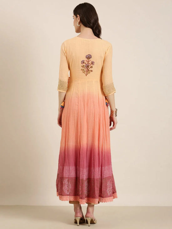 Women Peach Floral Anarkali Kurta-RF-2137-Peach