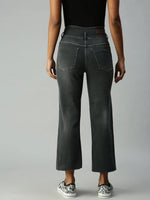 Women's Grey Solid Denim Wide Leg Jeans-IM9821-Grey