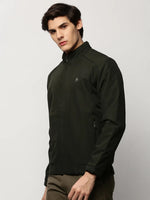 Men Green Solid Casual Bomber Jackets-ZD-3003-Olive