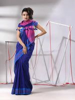 Blue Cotton Saree With Zari Stripe Border-MA55CT06520024