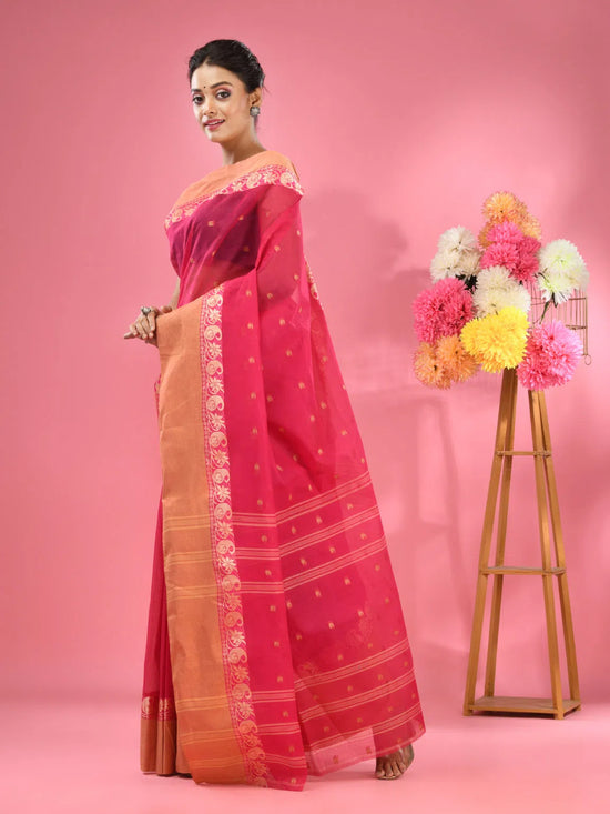 Hot Pink Pure Cotton Tant Saree With Woven Designs-MA51TT43480075