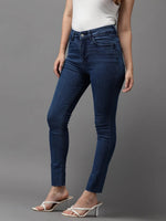 Women's Blue Solid Skinny Fit Denim Jeans-GZ-5183-C-Blue