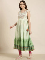 Women Anarkali Green Floral Kurta Comes With Overcoat-RF-2136-Green