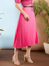 Women Pink Accordion Pleated Midi Skirt