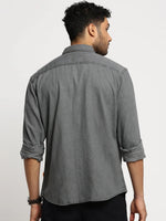 Men Grey Spread Collar Solid Oversized Shirt-SMILEDENIM-4916-Grey