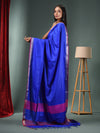 Blue Blended Silk Handwoven Saree With Temple Zari Border-MA50BSL01660145