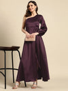 One shoulder Over lap Maxi Dress in Purple