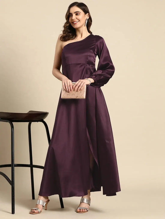 One shoulder Over lap Maxi Dress in Purple