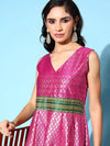 Ahalyaa Women Pink Poly Silk Gold Printed Dress