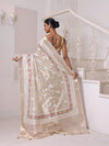 All Over Thread Embroidery Beige Tissue Saree With Zari Borders-MA64TIS461600006