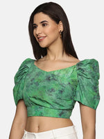 Floral Green Wrap Crop Top-17342