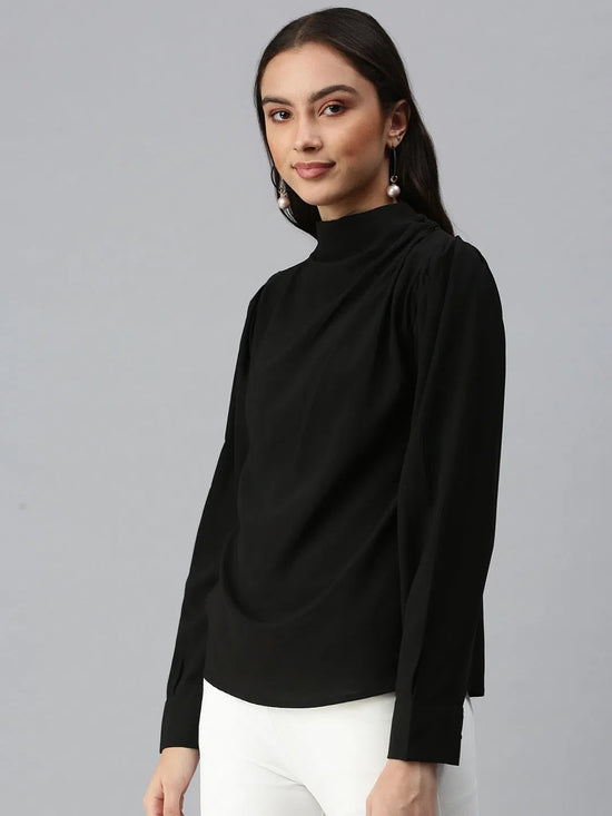 Women Black Solid Top-AE-7024-Black