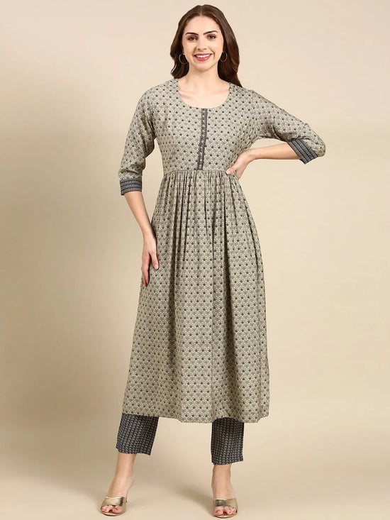 Women's Taupe Printed Kurta Set-SKC-1007-Taupe