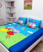 Athom Living Smile Peppa Pig Digital Printed Cotton Kids Double Bedsheet 270x270 cm with 2 Pillow Cover-PEP-03-244-D