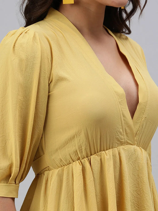 Women's Yellow Solid Top-AE-10281-Yellow