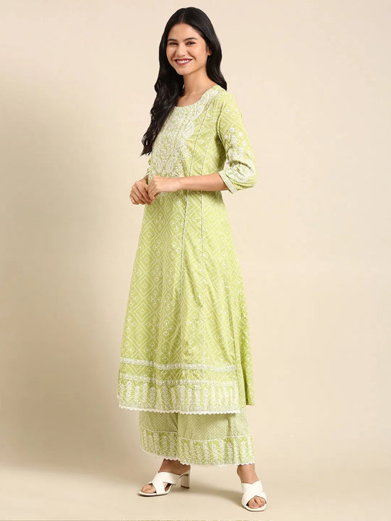 Women's Green Printed Kurta Set-GW-3246-Limegreen