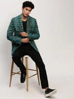 Men Blue Printed Casual Blazers-SOBLZ-082-5-Turquoiseblue