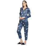 Smarty Pants Women's Silk Satin Dark Blue Color Hallowen Print Full Sleeves Night Suit