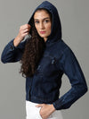 Women's Navy Blue Solid Denim Jacket-AE-9513-Navyblue