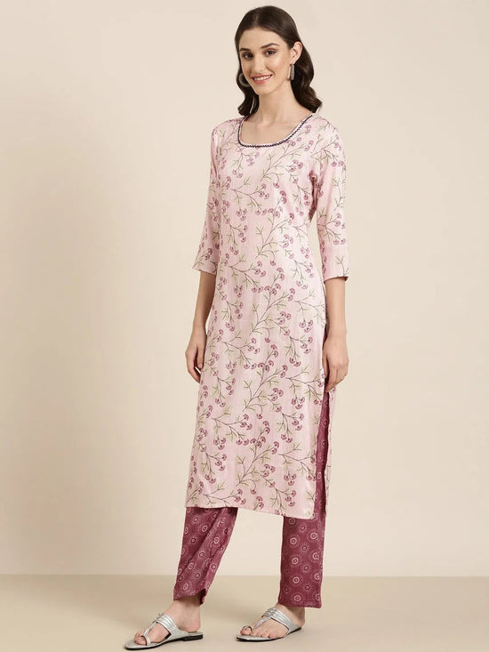 Women Pink Floral Kurta Set-RF-1402-Pink