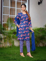 Navyaa Women's Cotton Blend Printed Straight Kurta Pant With Dupatta-Me188-mgblu-skd