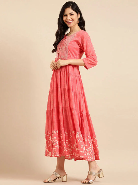 Women's Pink Printed Straight Kurta-AT-568-LG-Peach