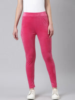 Women Pink Solid Leggings-AN-71-Pink