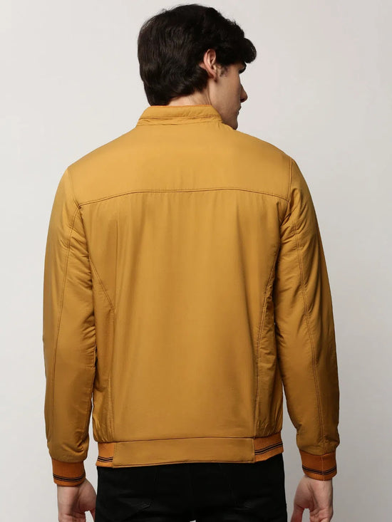 Men Yellow Solid Casual Bomber Jackets-ZD-3100-Mustard