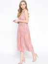 Strappy Box pleate Midi dress with front buttons in Dusty Pink