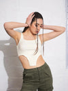 Women Off-White Rib High Low Hem Crop Top