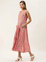 Box pleat dress with side pockets in Peach