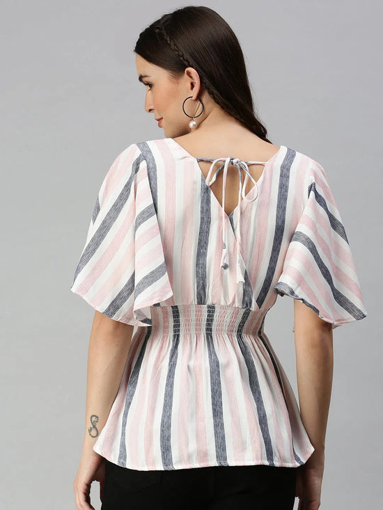 Women's Pink Striped Tops-AE-103004-Pinkwhite