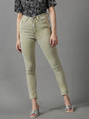 Women's Olive Solid Skinny Fit Denim Jeans-GZ-5288-Olive