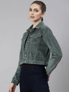 Women Sea Green Solid Tailored Jacket-IM-10550-Seagreen