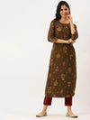 Women's Green Printed Straight Kurtas-GW-2449-Olive