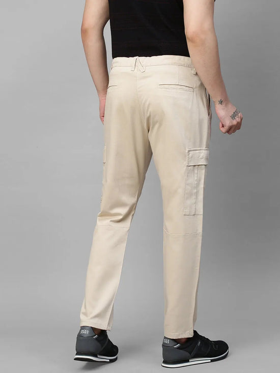 Genips Men's Cotton Stretch Bahamas Cargo Fit Solid Cream Cargo